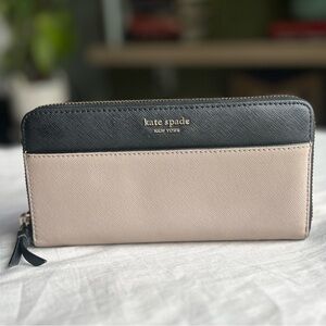 Kate Spade Laurel Way Neda Zip Wallet | Black & Beige Saffiano Leather